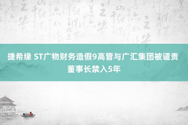 捷希缘 ST广物财务造假9高管与广汇集团被谴责 董事长禁入5年